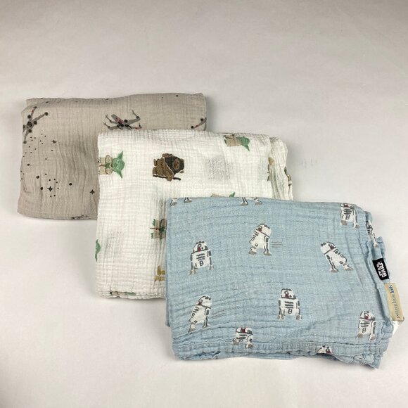 Pottery Barn Kids Star Wars Muslin Swaddle Blankets Baby Lot of 3 - Picture 1 of 14